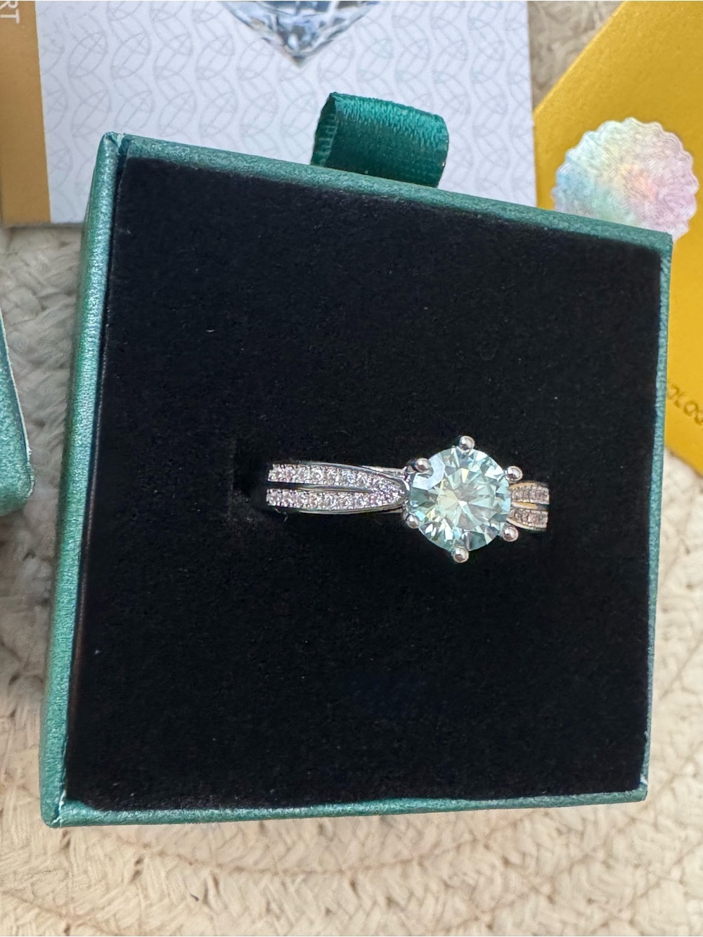 1 CT Aqua Light Blue-Green Moissanite Engagement Ring - Size 10 (GRA Certified) - Picture 4 of 10
